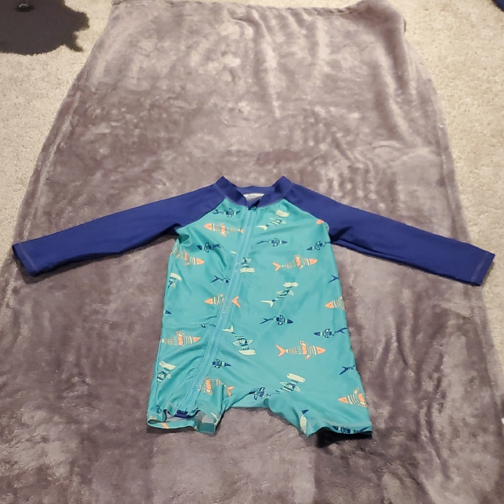 Carter's Blue and Teal Fish Print Rashguard
